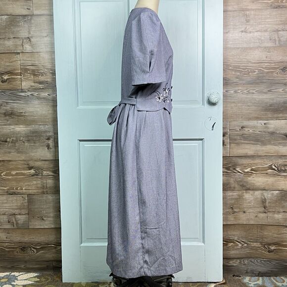 MISS DORBY Vintage Dress Waistcoat Embroidered Back Tie Navy White Check Sz 18 - Picture 6 of 10